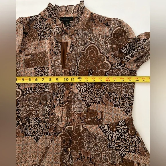 House Of Harlow 1960 Dress Boho Long Sleeve Mini Dress Brown Gold Sparkle size 8 - Picture 15 of 16